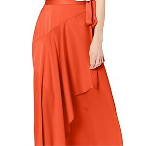 BCBG Maxazria Satin Maxi Wrap Skirt Poppy Red XXS size 2
